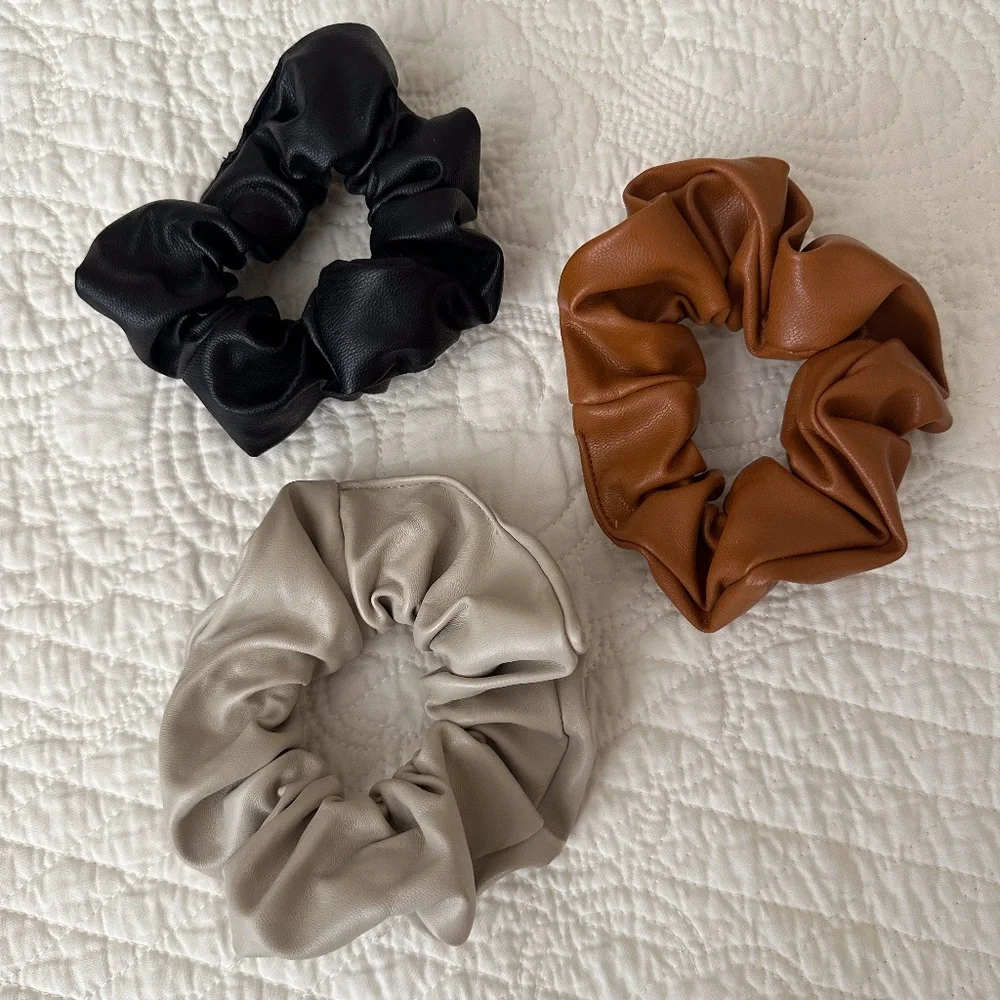 Set of 3 Primark Faux Vegan Leather Hair Ties Scrunchies